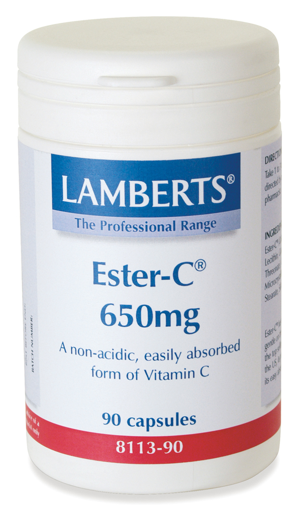 ESTER-C 650mg (Icke-sur basisk skonsam C-vitamin) (90 tabletter)